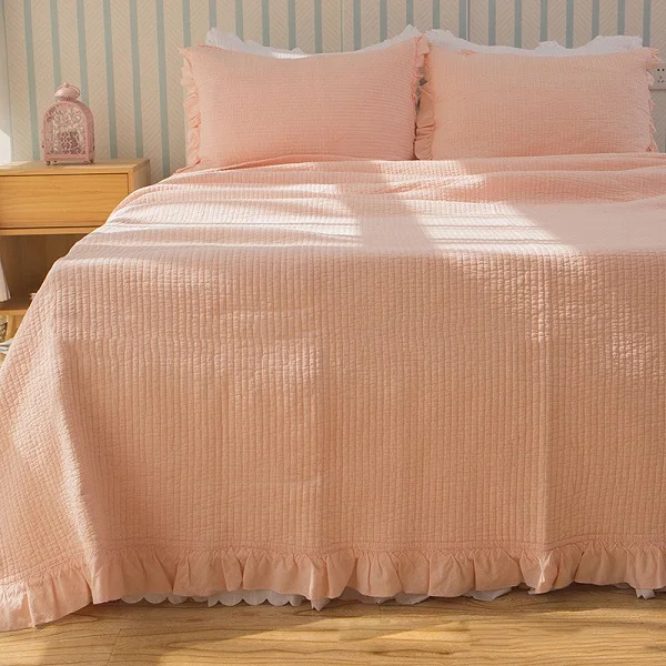 CHAUSUB набор стёганых одеял 3 шт. стираное хлопковое стеганое покрывало s мягкий покрывало простыни наволочки King размер покрывало набор - Цвет: Розовый