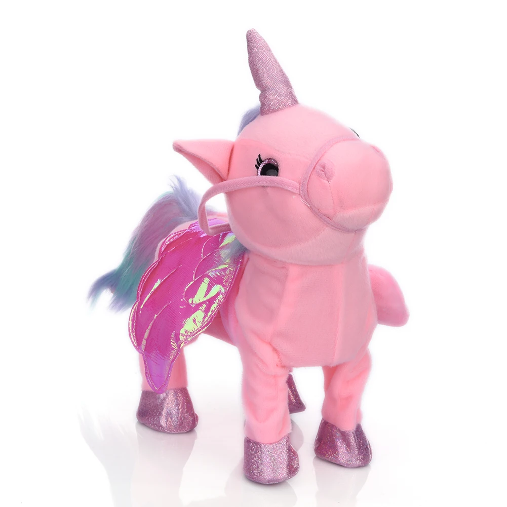 Симпатичные Единорог поводок Летающий лошадка с куклой может ходить может петь Электрический Дракон плюшевая игрушка лошадь
