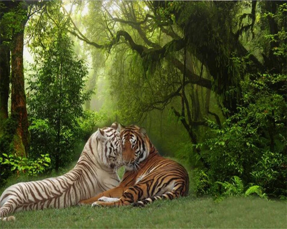 Beibehang Custom Foto Wallpaper 3D Stereo Hewan Harimau Hutan