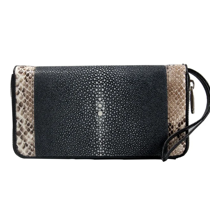 Stingray Telefon Genuine Verschluss Brieftasche Frauen Halter Große Karte Haut Organizer Luxus Schwarzes Clutch Weibliche Zipper Python Leder 4RxqvSwS5