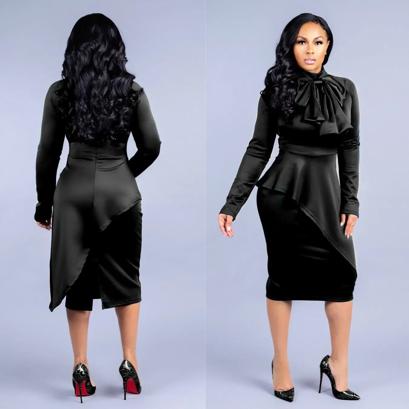 

2018 autumn fashion elegent women plus size knee-length dress S-XXL