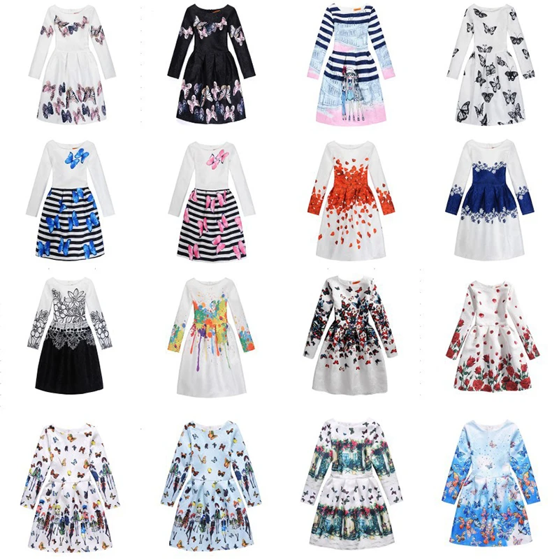 

Amuybeen 2018 New Girl Clothing Print Dress Long Sleeve Princess Floral Baby Girls Dresses Party Children Clothes Vestido 11 12