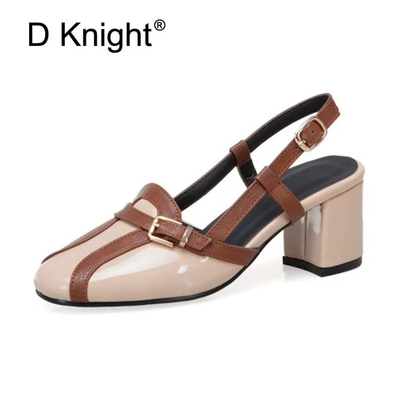 

Big Size 31-52 Gladiator High Heels Women Sandals British Color Block Heel Pumps Summer Patent Leather Buckle Strap Ladies Shoes