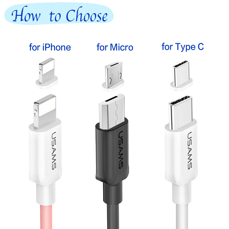 الهاتف المحمول الكابلات ل فون Xr XS ماكس X ، USAMS المصغّر USB كابل شاحن مزامنة USB C نوع-C نوع C لسامسونج هواوي سلك الحبل