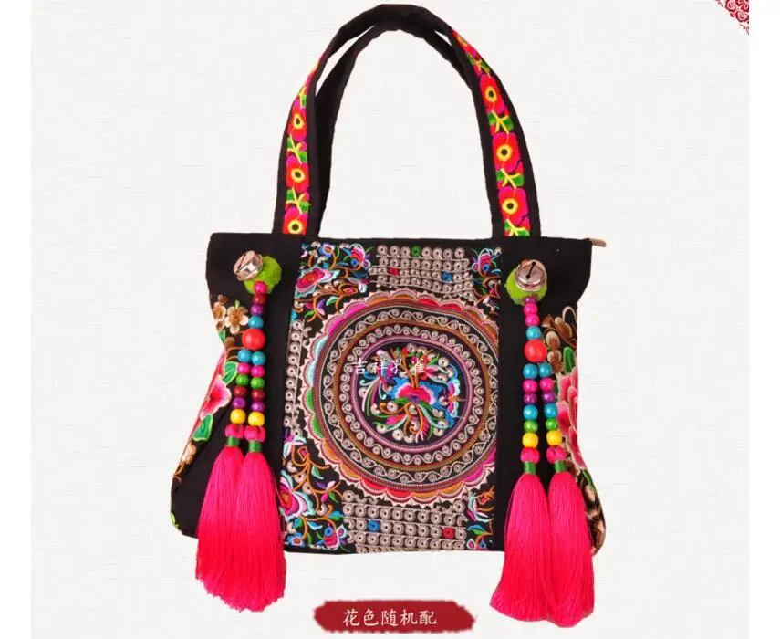 

Hot Fashion embroidery Women Tassel bags!Multi-use Floral Lady Shoulder&Handbags All-match Vintage canvas Beading Casual Totes