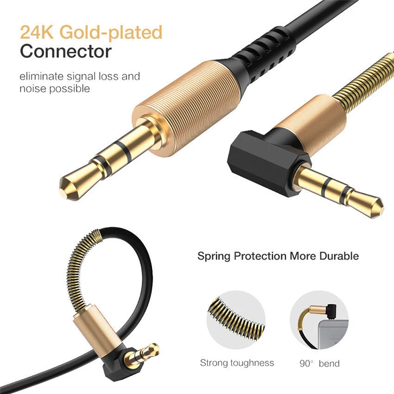 

3.5mm Male to Male Aux Audio Headphone Jack Cable Cord L-Shaped Right Angle Car premium auxiliary audio cable