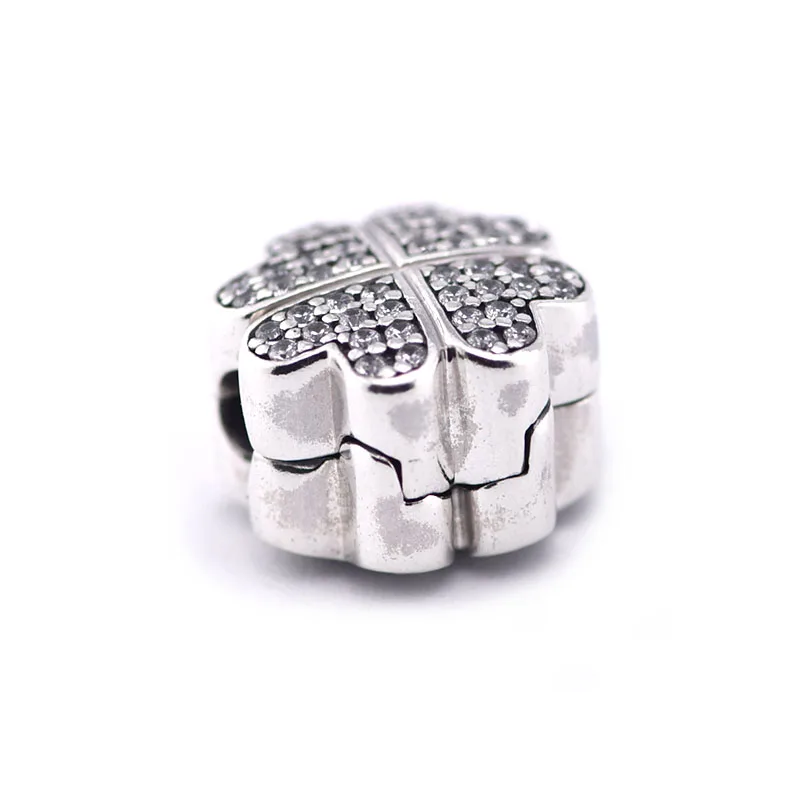 

Authentic 925 Sterling Silver Petals of Love Clip Beads Clear CZ Charm Beads for Jewelry Making Fit Bracelets DIY YCL010
