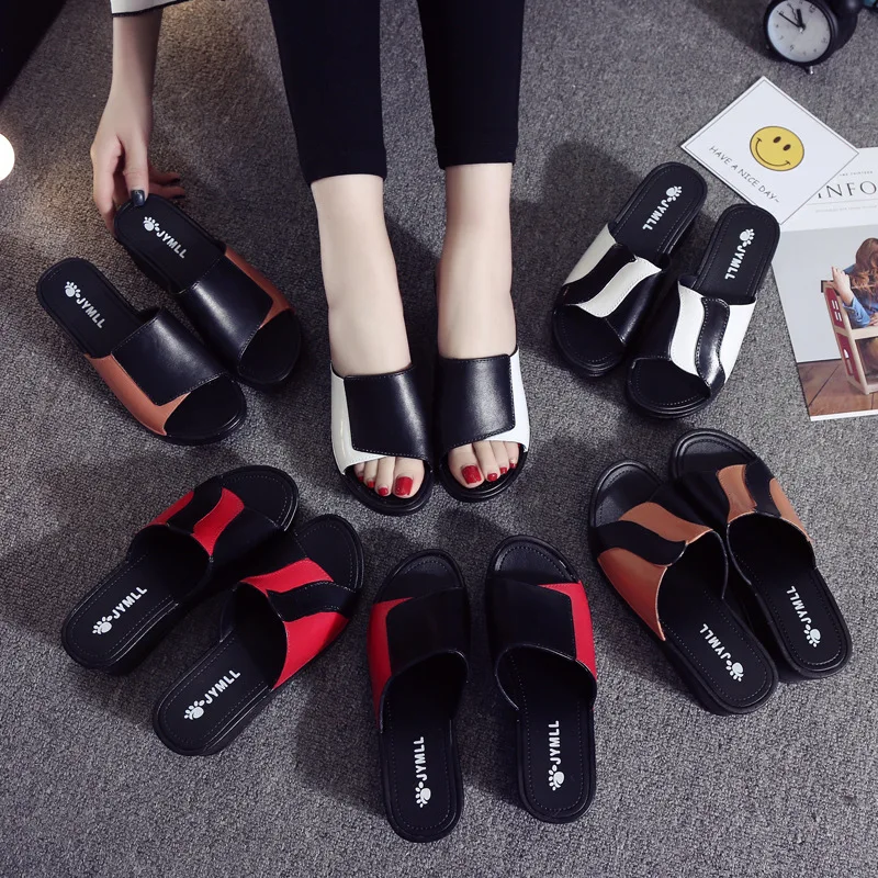 

Women's Summer Indoor Slope and High Heels Home Bathroom Non-sliding Women's Slippers Thick Bottom Home Cool Slippers