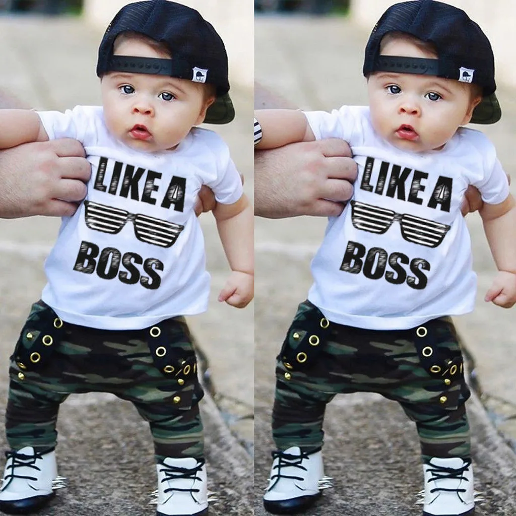 Newborn Toddler Baby Boys Letter Tops T-shirt Camo Pants 2PCS Outfits Set Newborn Toddler Baby Boys Letter Tops T-shirt Camo Pants 2PCS Outfits Set
