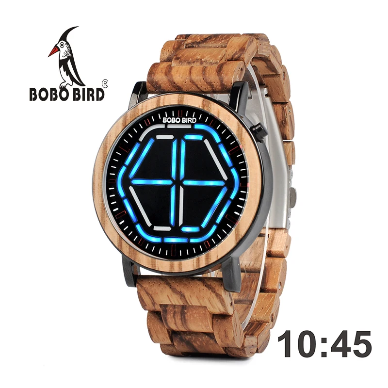 

BOBO BIRD Digital Watch Top Brand Wood Men LED Digital Display Wristwatches Timepieces Erkek izle With Gift Wooden Box P13