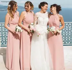 Недорогое Розовое Шифоновое платье подружки невесты летнее платье в западном стиле для сада, торжественные пригласительные на свадьбу