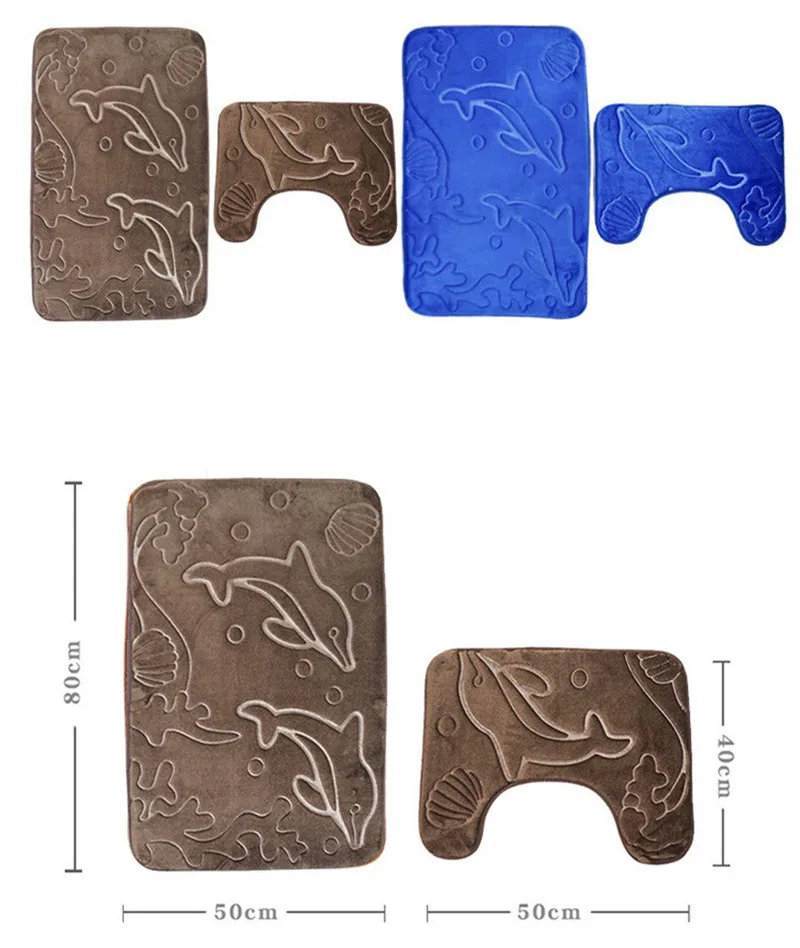  Toilet Mat 2pcs/set Dolphin 3D Flannel Bathroom Antiskid Rug Combination Suit tapis de douche anti 