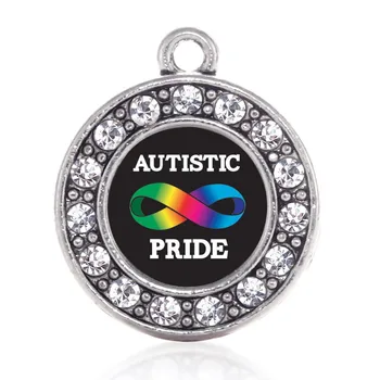 

Zinc Alloy Metal Clear Rhinestone Autistic Pride Awareness Autism Ribbon Circle Shape Charms