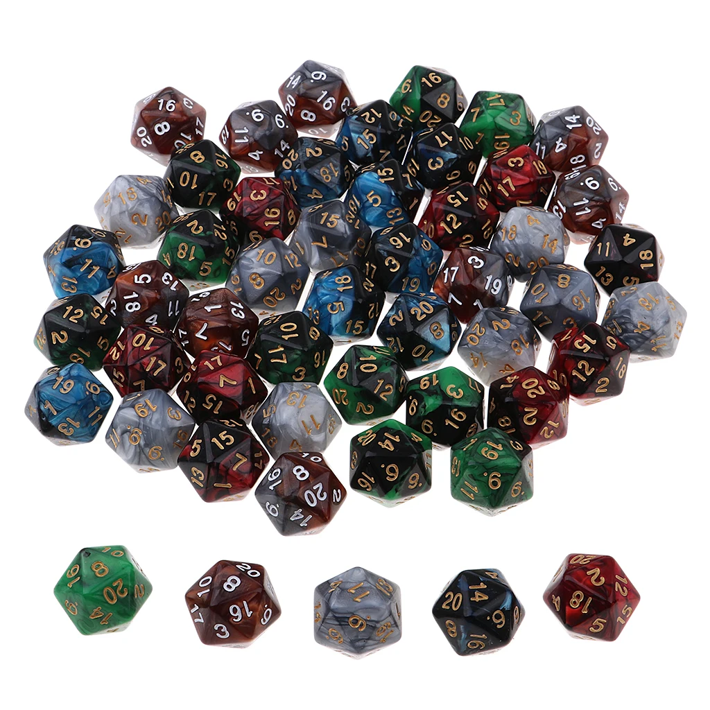 50 шт./компл. 20 Двусторонняя D20 кости для Настольная игра многогранные кости «Подземелья и Драконы