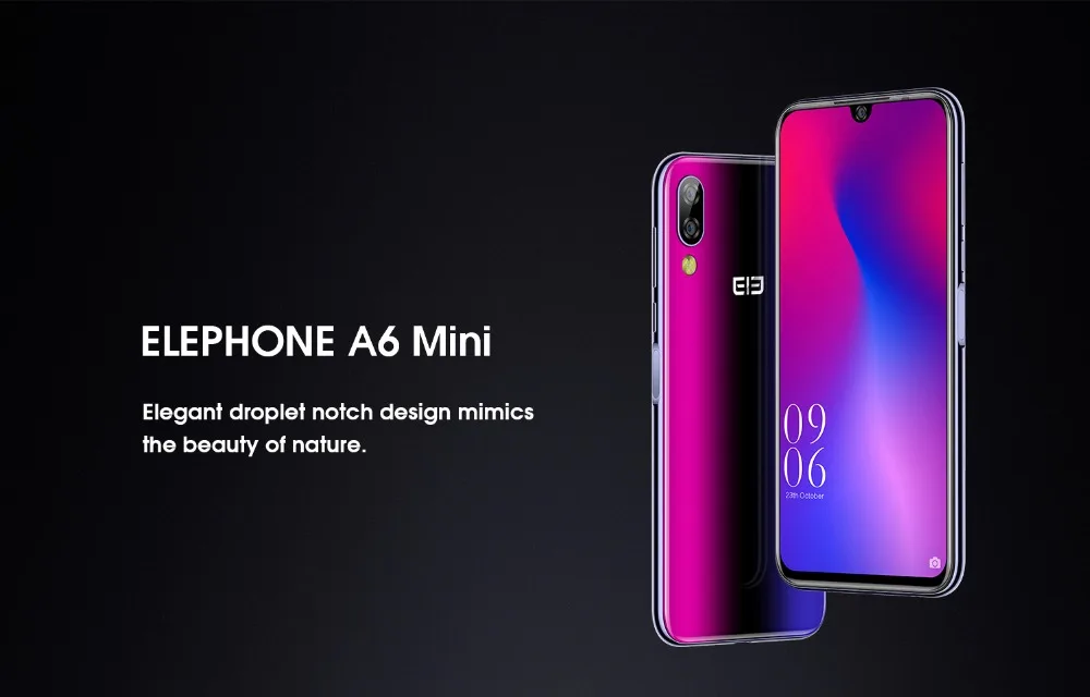 Elephone A6 Mini 5,71 дюймов Android 9,0 экран капли воды мобильный телефон 6761 четырехъядерный HD+ 4 Гб+ 32 ГБ 16MP 3180 мАч 4G смартфон