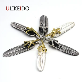 

Pure 925 Sterling Silver Jewelry Feather Charms Talons Vintage Pendant for Unisex Thai Silver Necklace Chain Fine Gift 636