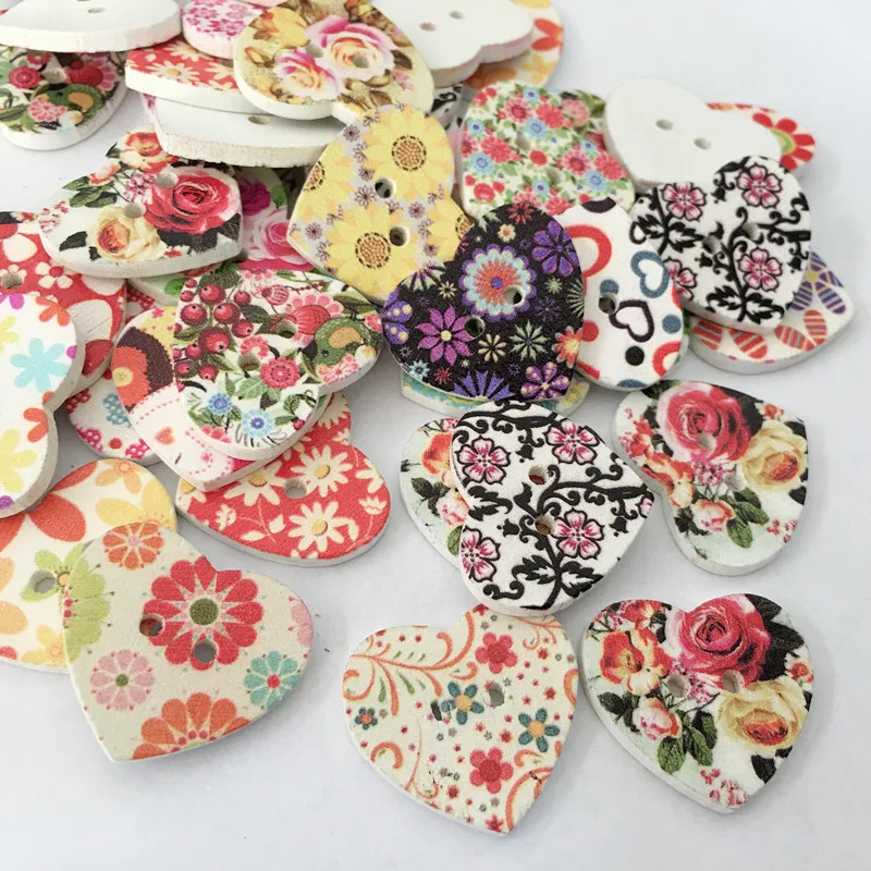 

10pcs 23*25mm Random Color Flower Heart decorative wooden buttons sewing seam scrapbooking accessories button for clothing 51076