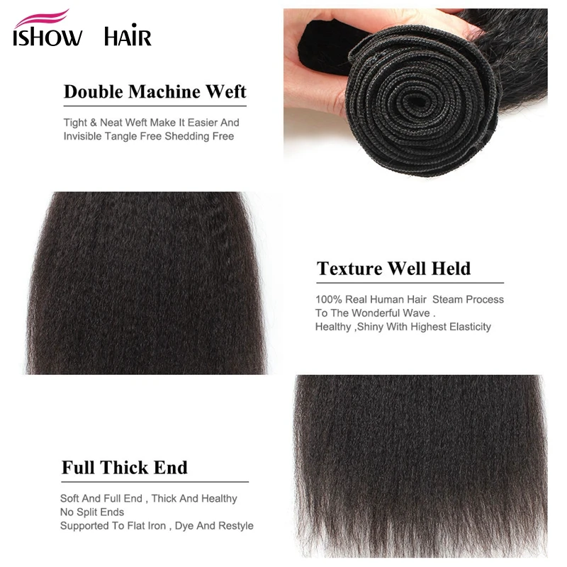 Ishow Hair Kinky Straight Human Hair Weave Bundles Indian Hair Bundle Non-Remy 1 Piece Only 8-28inch Coarse Yaki Hair Weaving