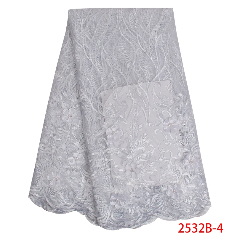 

2019 High Quality African Lace Fabric Latest 3D Flowers French Tulle Net Embroidery Lace Fabric for Wedding Dress KS2532B-4
