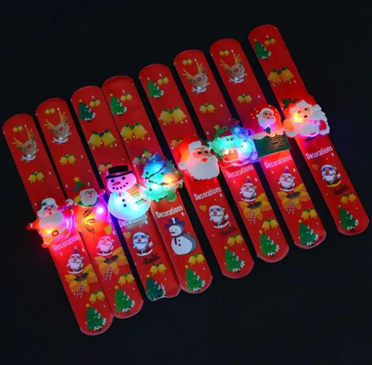

Santa Claus Printing LED Lighting Bracelet Luminous Flash Wrist Band Night Glow Slap Bracelet Christmas Decoration Gifts SN2044