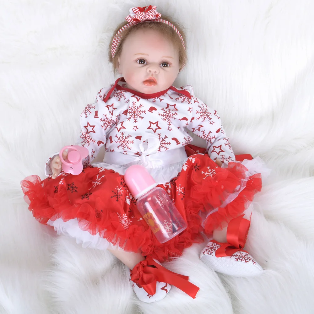 

22" 55cm Handmade Reborn Lifelike Soft Silicone PP Cotton Body Reborn Baby Dolls Early Education Doll for Kids