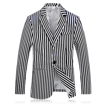

2019 New Men's Suit Men's Casual Korean version of the self-cultivation Single buckle Striped Coat large size M-XXXL 4XL
