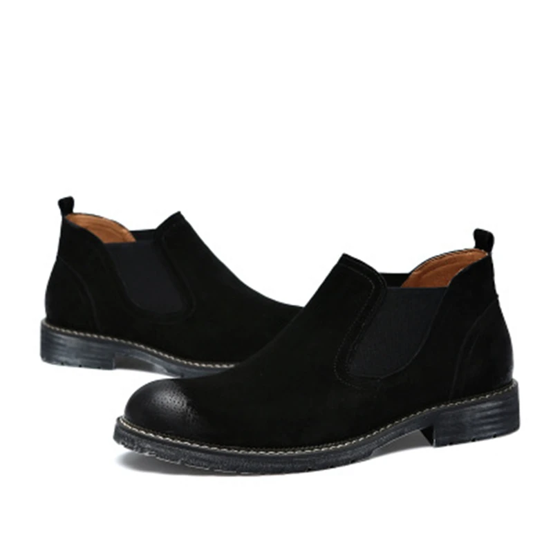 Men Ankle boots Split Leather Slip-On Chelsea Boots British style Outdoor boots Male High-top shoes Tooling boots 02C