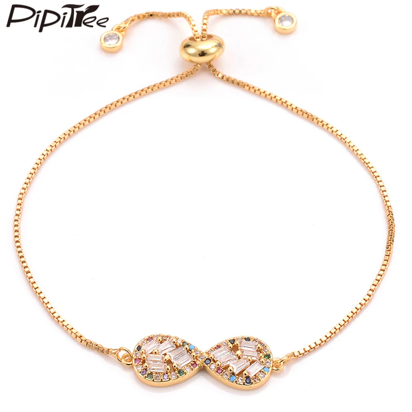 

Pipitree Luxury Princess Cut Multi Cubic Zirconia Infinity Bracelet Bridal Wedding Lover Bracelets Slider Chain Women Jewelry