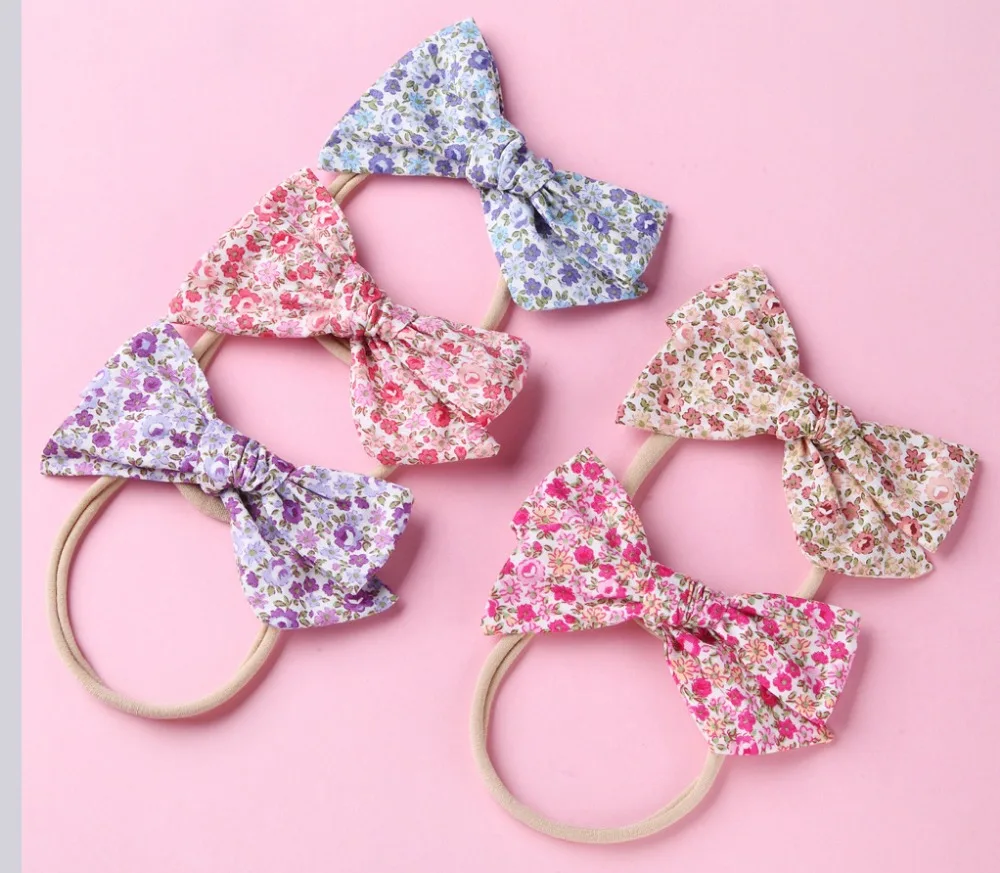 28NewbornCottonFabricBowHeadbandGirlsFloralPrintHairBows