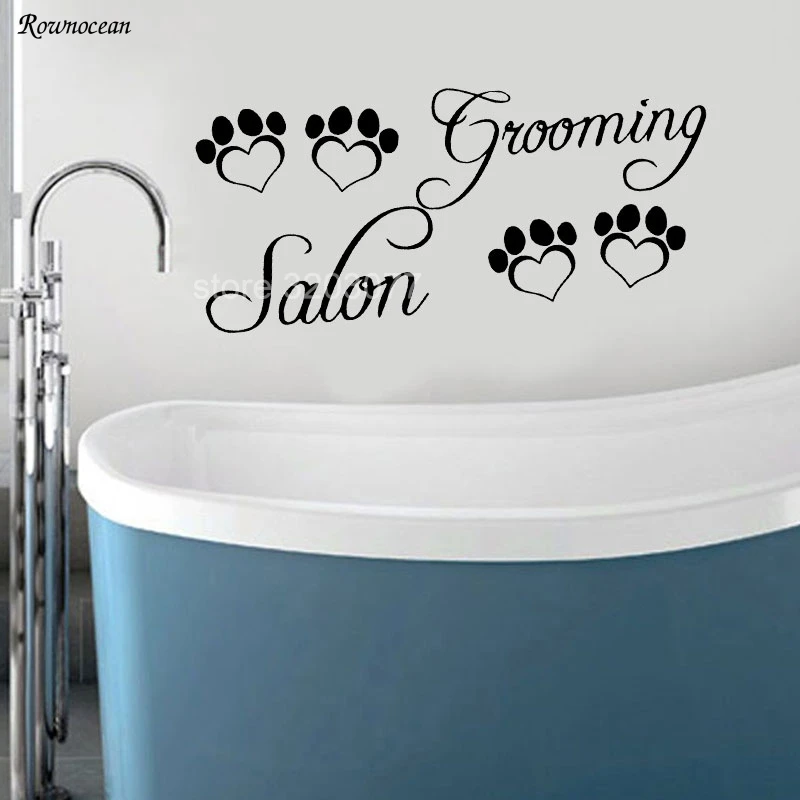 

ROWNOCEAN Pet Shop Sticker Grooming Salon Pet Dog Paws Wall Art Decals Vinyl Home Decoration Waterproof Z182