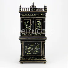 Кукольный домик мебель 1/12 масштаб черный окрашенный шкаф коллекция китайский пейзаж живопись 12135