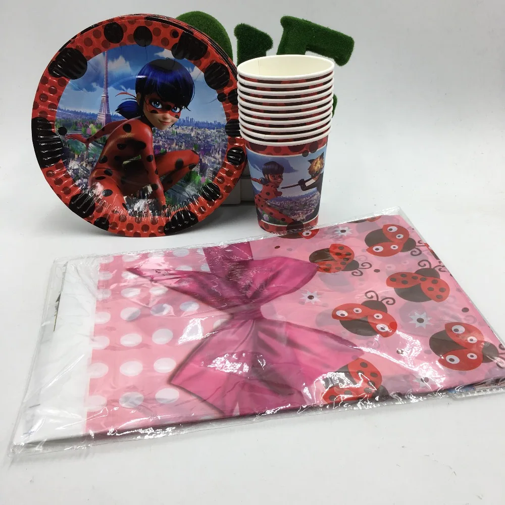 21PCS/LOT LADYBUG PLATES LADYBUG CUPS KIDS BIRTHDAY PARTY FAVORS HAPPY