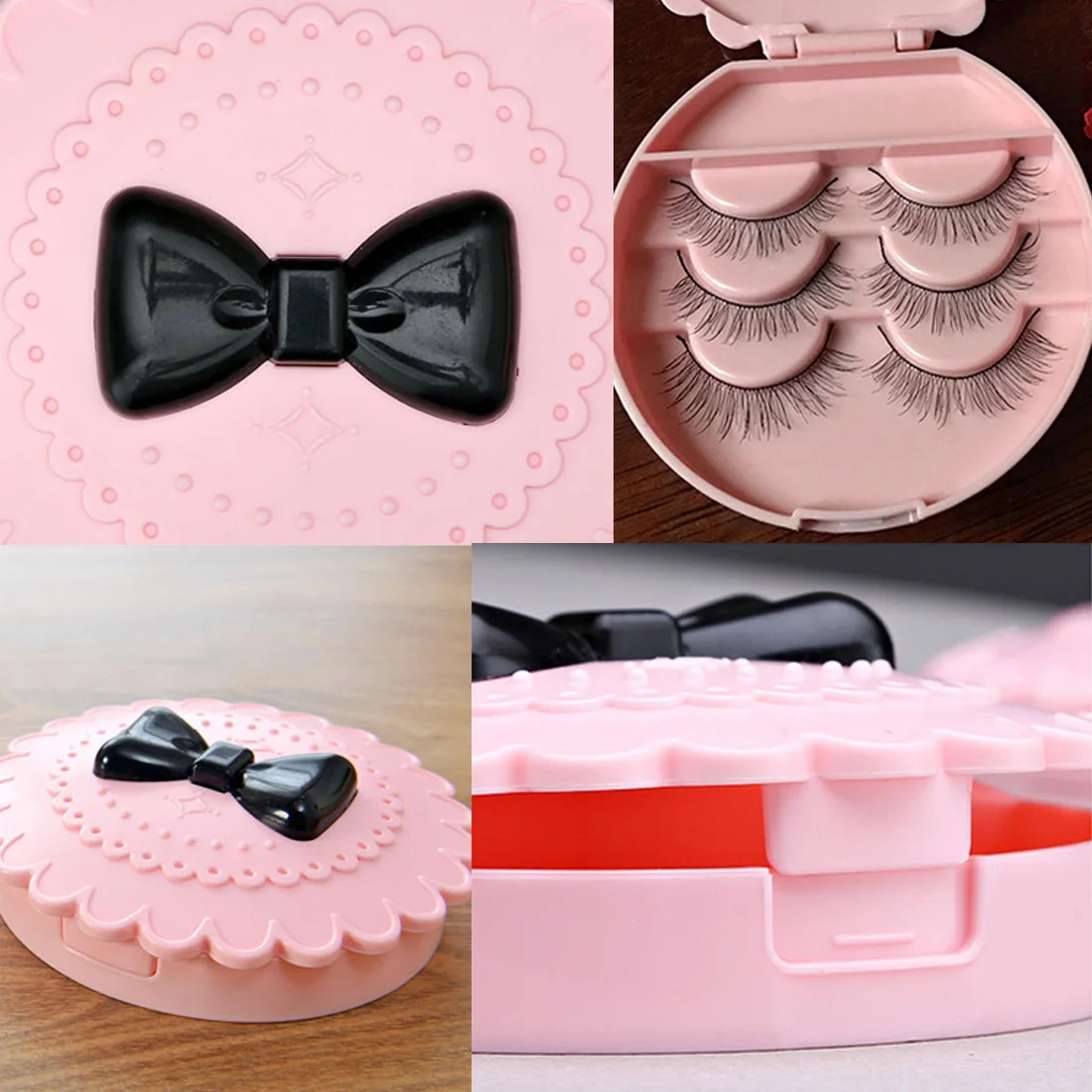 

1PC Acrylic Pink Cute Makeup Cosmetic Magnetic Eye Lashes Case OrganizerBowknot False Eyelash Storage Box Makeup Tools