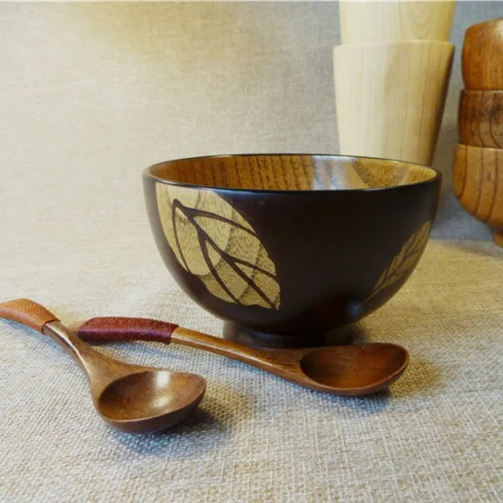 

Chinese Tranditional wood bowl leaves Wooden Bowl Hot Protection Wood Bassie 3.5inch