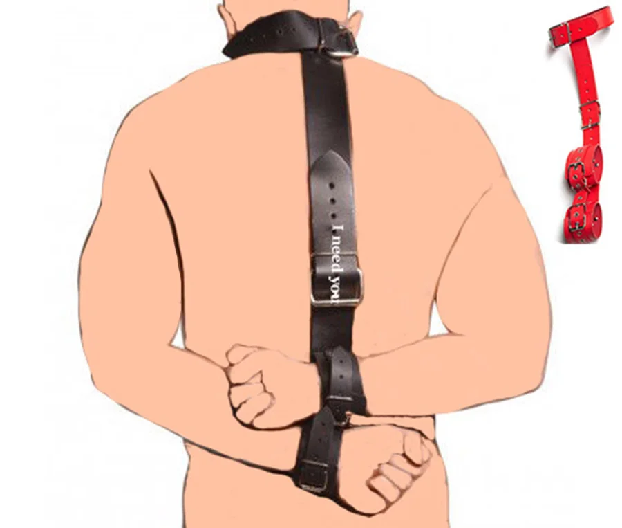 Neck to Wrist Bondage Device Leather Hand Behind The back Cuffs Restraints Wrist-Neck Foreplay Accessories |