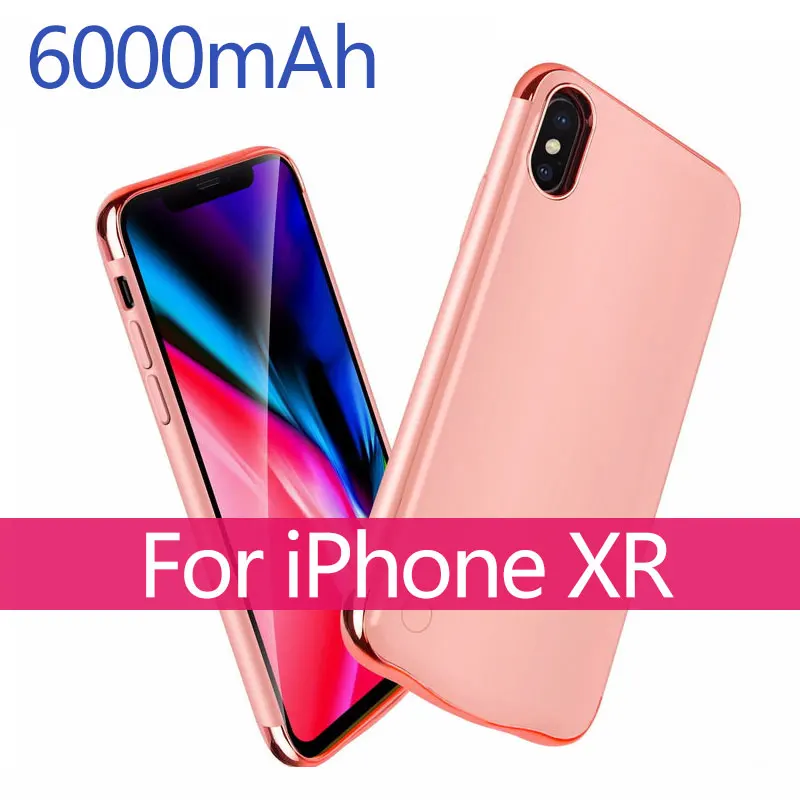 Батарея чехол для iPhone X XR XS xsmax 5500/6000 мА/ч, внешняя Батарея Зарядное устройство чехол резервного копирования Мощность банк Портативный Мощность зарядный чехол - Цвет: XR Rosy Gold