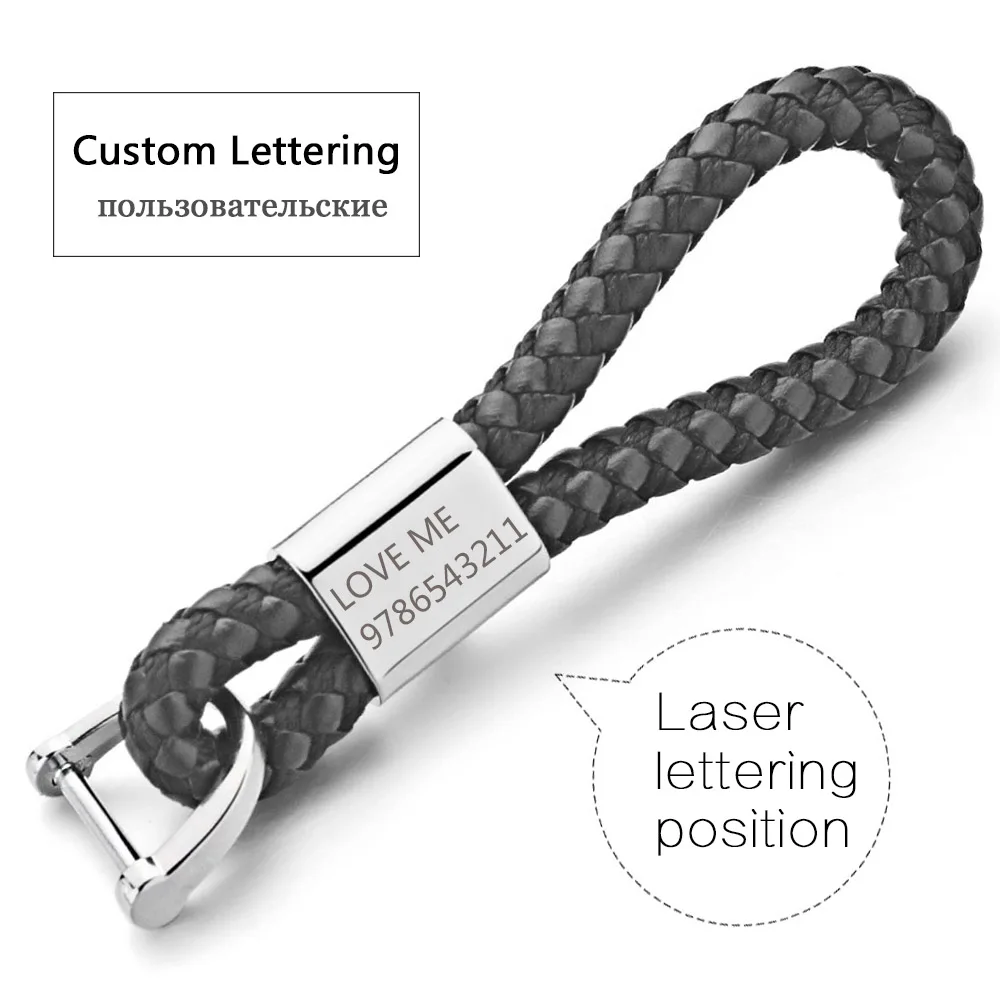 Dalaful заказной брелок для ключей с надписью тканый кожаный Съемный брелок индивидуальный подарок для автомобиля брелок держатель K350 - Цвет: Custom Lettering BL