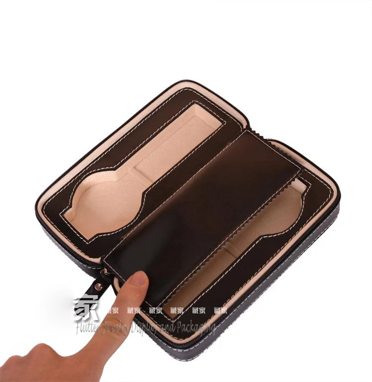 High Quality Black Leatherette 2 Cell Watch Bag Watch Packaging Box