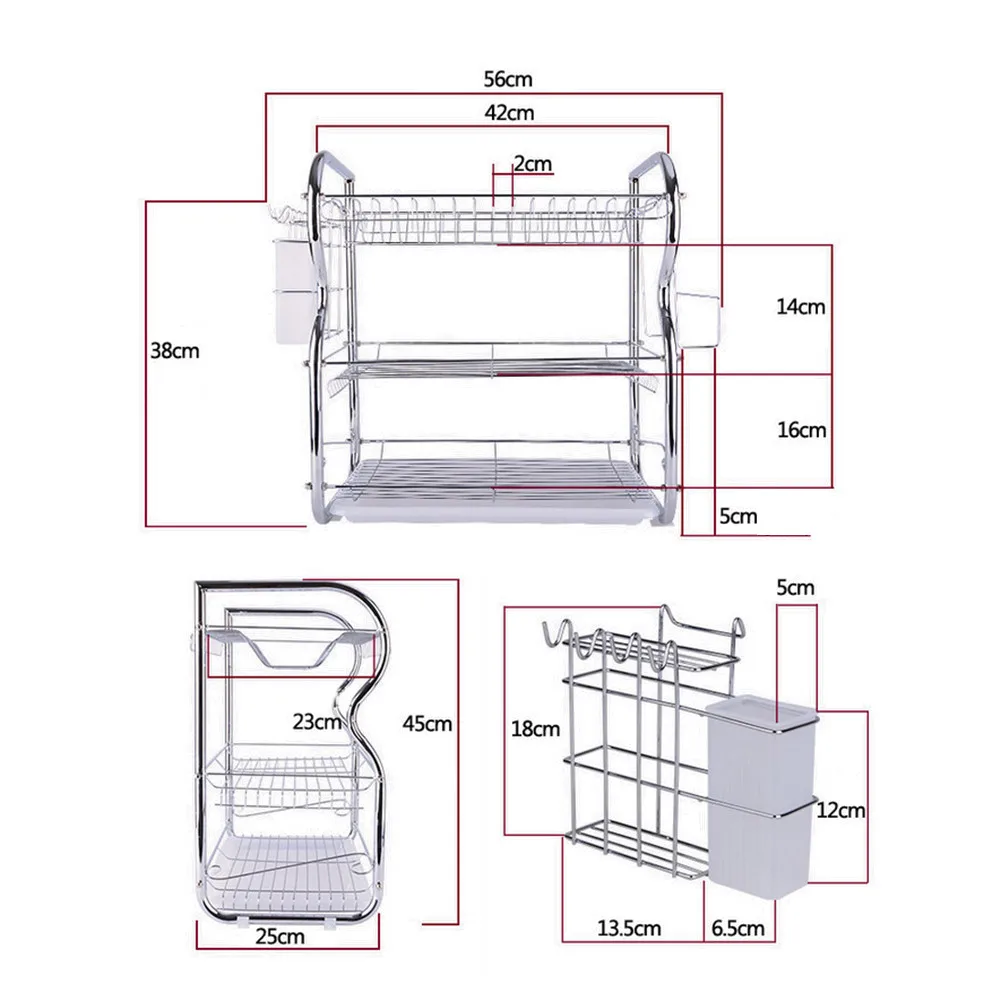 Многофункциональное хранение металлические кухня сушилка 3 уровня хромированная подставка-сушилка для посуды Кухня для хранения с сушилкой для посуды и столовые приборы: чашки со сушилкой для посуды