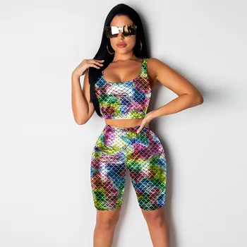 

2019 Summer Sexy Sequin Two Piece Sets Women Glitter Crop Top and Pants Casual Fashion 2 Piece Sets Club Party Outfits Tracksuit