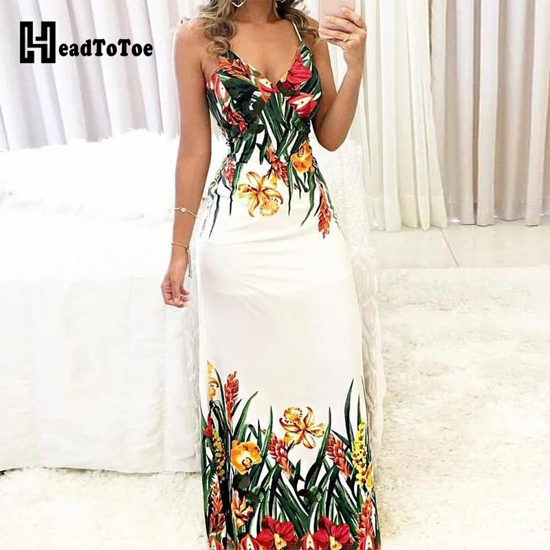 

Floral Print Deep V Slip Maxi Dress