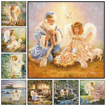 

DIY Diamond Embroidery Christmas Angel Patterns 5d Diamond Mosaic Cross Stitch Full Square / Round Rhinestones Painting Wall Art