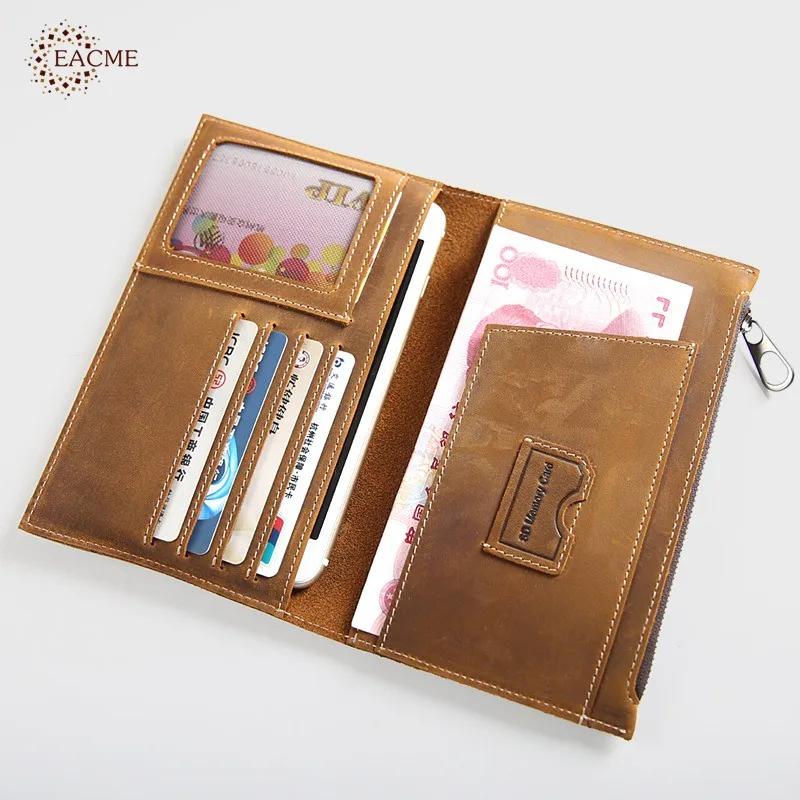 EACME Real Leather Long Wallet Passport Cover Men Travel Passport