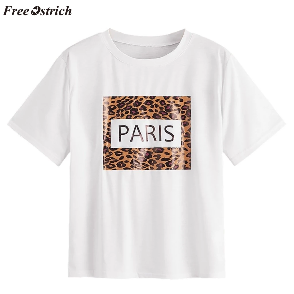 

FREE OSTRICH Fashion women's T-shirt short-sleeved shirt leopard print T-shirt sleek minimalist short-sleeved round neck T-shirt