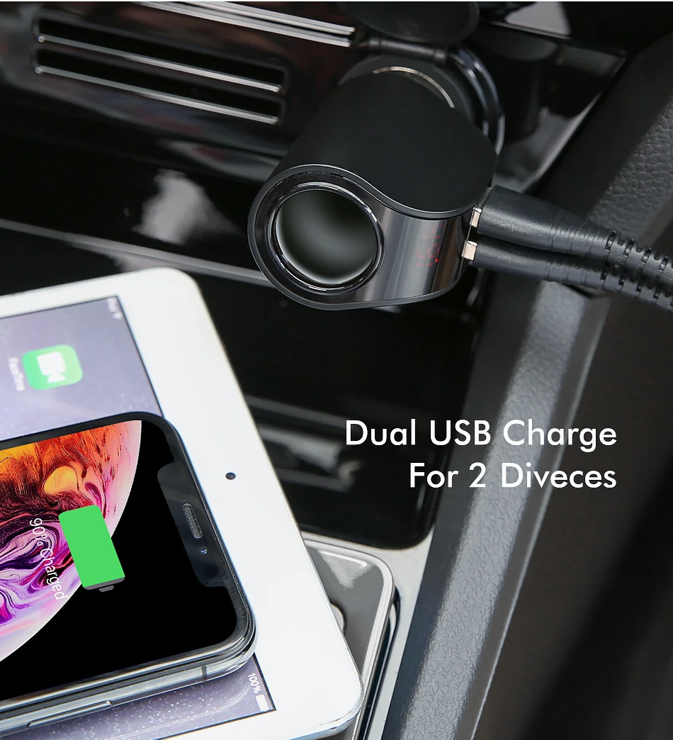 FLOVEME автомобильное зарядное устройство цифровой дисплей двойной зарядное устройство USB для телефона 5 в 3.1A быстрый автомобиль-зарядное устройство для iPhone Xiaomi cargador coche