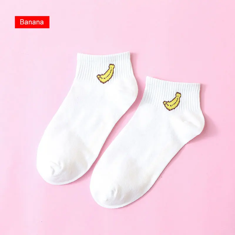 Весна лето носки Чистый цвет Печать фруктов носки женские Harajuku Простой стиль хлопок носки с принтом Мягкий Уютный Веселая женские носки - Цвет: Banana