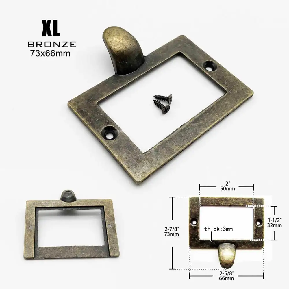 Маленький Большой Сверхмощный античный латунный черный металлический мебельный выдвижной ящик в шкафу чехол этикетка Потяните ручку файл имя карты рамка держатель - Цвет: XL bronze 73x66mm