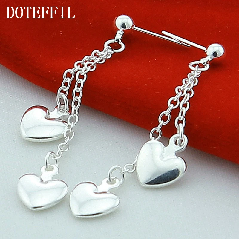 DOTEFFIL 925 Sterling Silver Solid Heart Drop Earrings For Woman Wedding Engagement Fashion Party Charm Jewelry