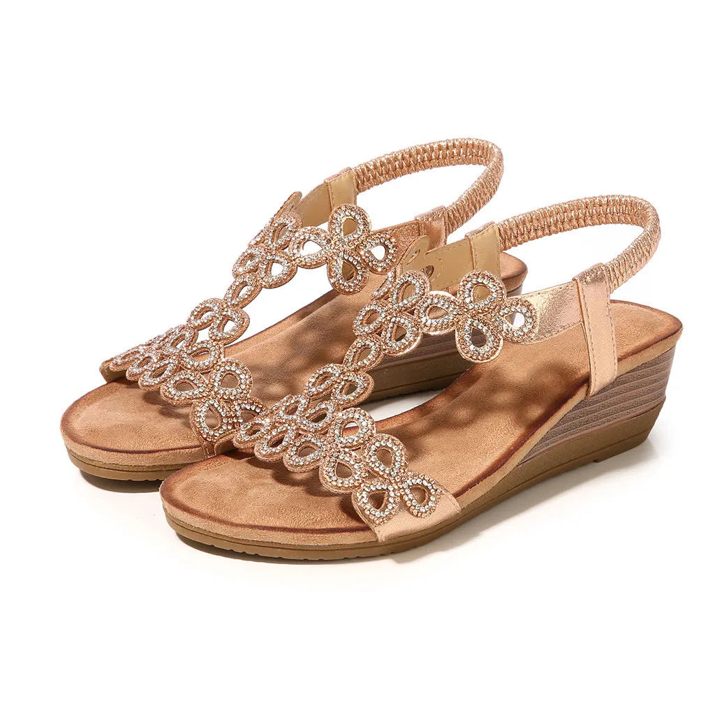 SAGACE/женская повседневная обувь на танкетке с кристаллами; эластичная лента; богемная пляжная пикантная Высококачественная женская обувь с кристаллами; - Цвет: GD