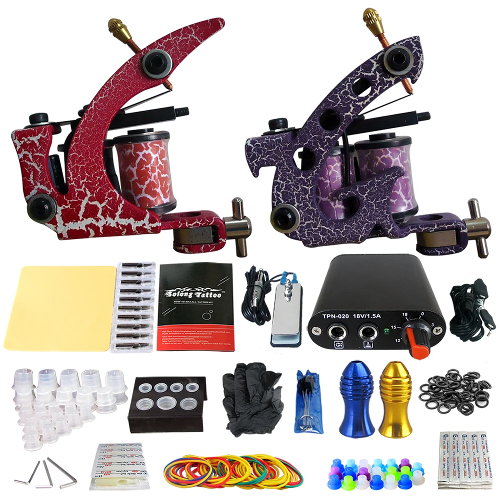

Solong Tattoo Complete 2 Coil Tattoo Machine Kit Power Supply Foot Pedal Switch Needles Set TK201-39